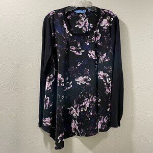 Simply Vera Vera Wang Black and Purple Floral Top